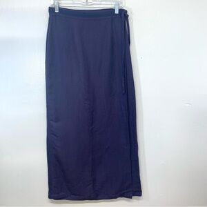 Jennifer Eden Maxi Skirt 10  Linen Blend Wrap Blue ‎ Business Casual Travel Boho